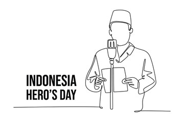 Indonesian hero day concept. Single line draw design vector graphic illustration.