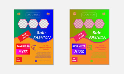 colorful background sale banner design template set, fashion clothing and accessory boutique flyer template with space for photo and text. sale social media pack template premium vector.
