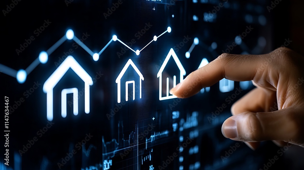 Aufkleber exploring real estate opportunities with digital interface and data analytics