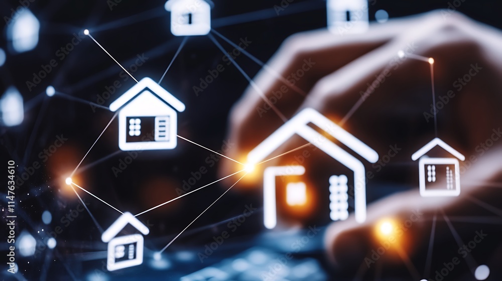 Poster exploring real estate opportunities with digital interface and data analytics