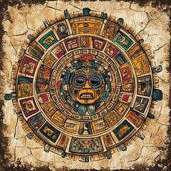 Fototapeta premium Intricate Design of Aztec Calendar on Textured Background