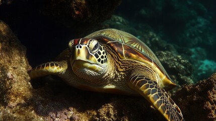 Fototapeta premium Icon of a green sea turtle, symbolizing marine life and ocean conservation, designed with simple lines and vibrant green tones for a clean and modern look.