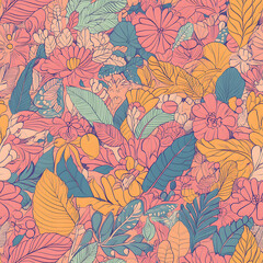 floral flower and leaf elements modern doodle illustrator seamless pattern for wallpaper or background