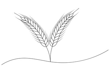 Wheat continuous one line drawing of feather isolated outline flat vector illustration