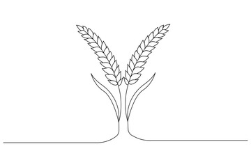 Wheat continuous one line drawing of feather isolated outline flat vector illustration