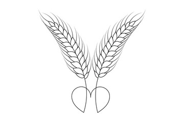 Wheat continuous one line drawing of feather isolated outline flat vector illustration