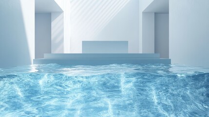 Fototapeta premium Minimalist White Structure Submerged In Blue Water