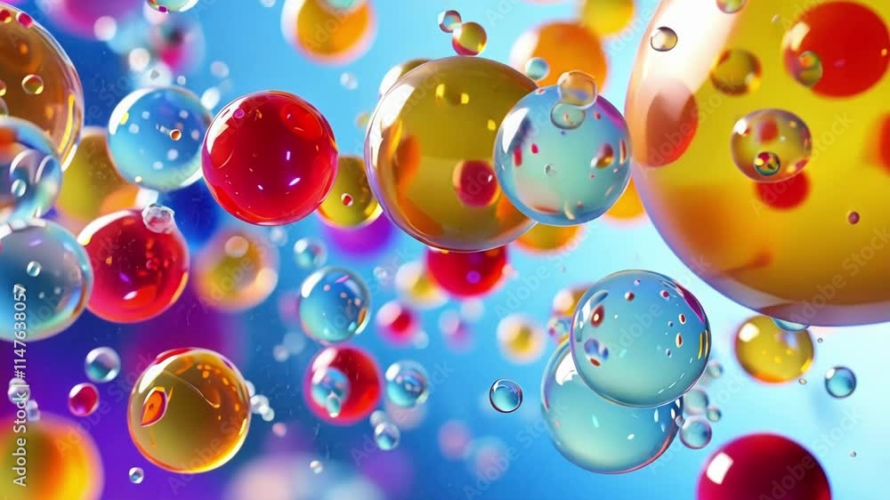 Poster abstract colorful bubbles of different sizes are floating in the air, symbolizing data points in a b