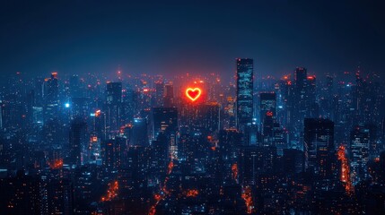 Fototapeta premium Night city lights; glowing heart.