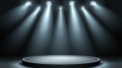 Illuminated Stage Platform with Five Spotlights Above