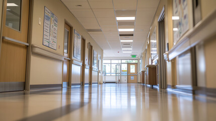 Fototapeta premium Empty pediatric clinic featuring vaccination posters, conveying a message of preparedness and public health awareness in a serene and hygienic environment.