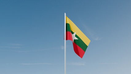 Myanmar flag on blue sky 3d illustration image