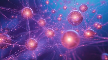 Abstract network of glowing spheres connected by lines, digital art.