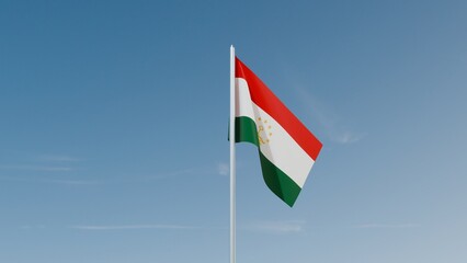 Tajikistan flag on blue sky 3d illustration image