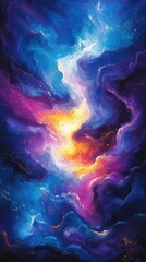 Fototapeta premium A vibrant cosmic scene showcasing swirling colors of blue, purple, and orange, evoking the beauty of the universe.