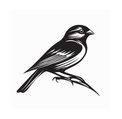 Black and white Sparrow Bird Vector Logo Design isolated on white background.