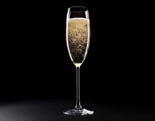 glass of champagne on black background