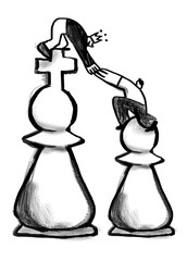 Business teamwork png sticker, chess pieces doodle, transparent background