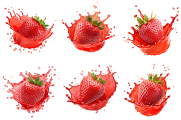 Strawberry juice splash isolated on transparent background