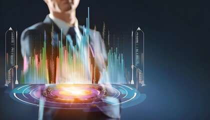 Future Consumer and technology concept: AI in finance, digital currency interface with glowing graphs.
