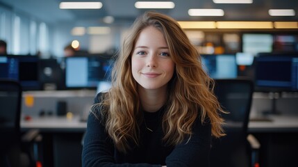 Young business professional working in modern office corporate environment focused mindset creative workstation