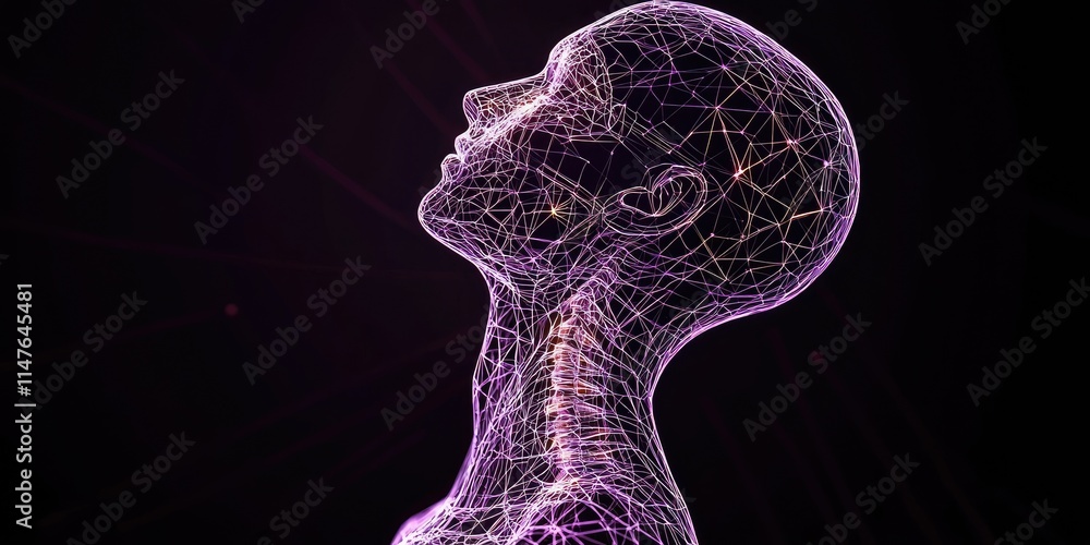 Poster exploring human emotion through abstract digital art virtual space 3d visualization conceptual persp