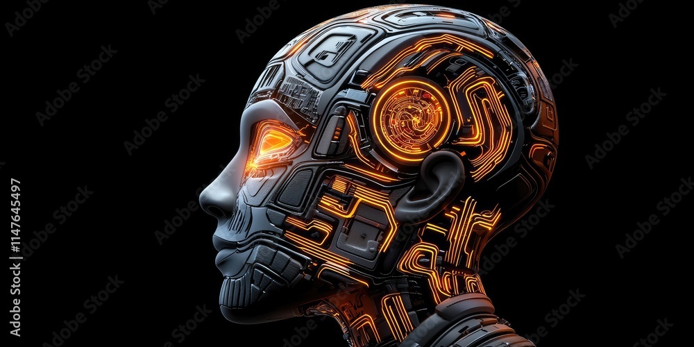 Poster exploring futuristic ai technology digital realm high-detail artwork dark background close-up view i