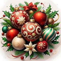 Festive Christmas Ornaments with a Joyful Mood in Classic Red and White Against a Cheerful Holiday Background