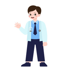Fototapeta premium Kid in Doctor & Nurse Costume Friendly Male Doctor