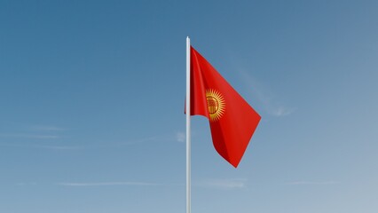 Kyrgyzstan flag on blue sky 3d illustration image