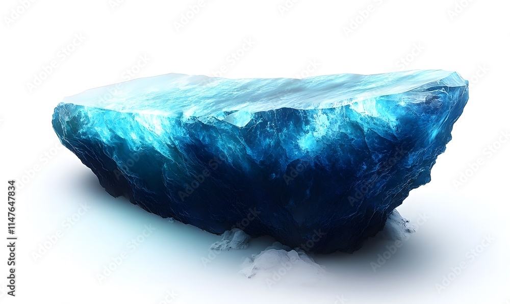 Poster chunks of blue ice block isolated on white with subtle shadow.