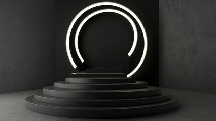 Dark Circular Stage with Illuminated Oval Frame