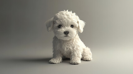 Fototapeta premium Fluffy Maltipoo puppy sitting gracefully, exuding charm and playfulness