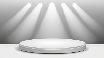 White Circular Platform Illuminated By Spotlights