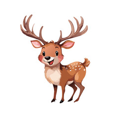 Adorable Cartoon Deer, Brown Coat, White Spots, Antlers