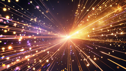 Fototapeta premium Sparks of dust and golden or yellow stars shine with special light. Trace of speed lines. Christmas light effect. Sparkling particles of magic dust. Abstract light Paint your world with golden stars a