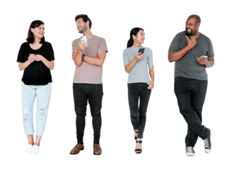 People using phones png element, transparent background