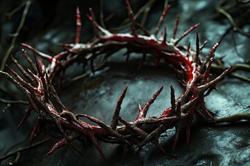 The inversion of the crown of thorns and the crown, which symbolizes Jesus' suffering and trials, symbolizes the death of the Savior and the resurrected King, background for Passion Week. 