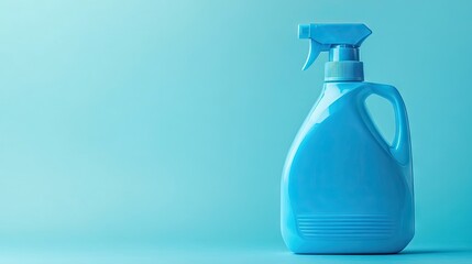 Liquid detergent in a plastic bottle set against a blue background, emphasizing the vibrant colors and clarity of the detergent, with ample copy space for additional text.