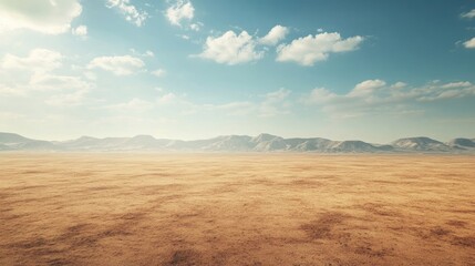 Fototapeta premium A vast desert landscape unfolds across the horizon, offering an expansive view of the serene and arid desert environment with ample copy space for text or design elements.