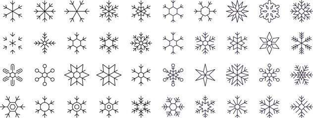 Snowflakes Outline Simple Linear Image Collection. Editable Stroke. Perfect for Web Sites, Books, Cards, Apps