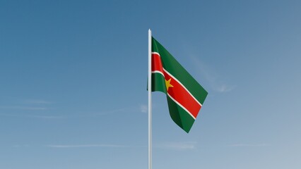 Suriname flag on blue sky 3d illustration image