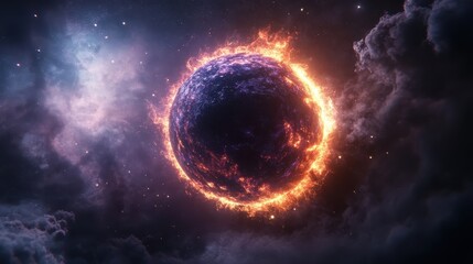 Obraz premium A mesmerizing depiction of a fiery cosmic sphere in space.