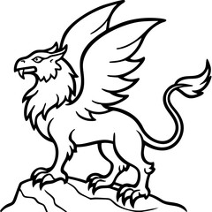 Minimalist Griffin Illustration – Mythical Creature with Lion and Eagle Features