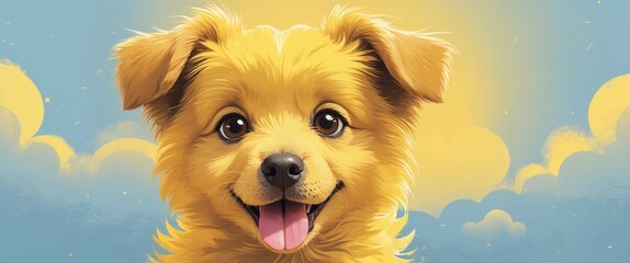 Happy puppy enjoying the outdoors with sunny background and playful expression