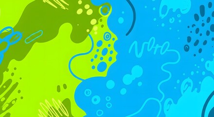 Naklejka premium Fun colorful abstract background in doodle style. Simple playful design with hand drawn overlay shapes