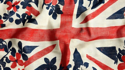 A vintage British Union Jack flag waving in the wind, symbolizing VE Day