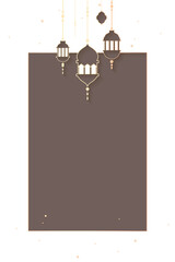 Png gray Islamic rectangle frame with beautiful Ramadan lantern lights