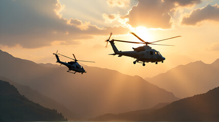 helicopter at sunset