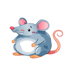 Fototapeta premium Adorable Cartoon Mouse Illustration Cute, Happy, Grey, Big Ears, Small